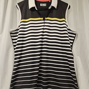Callaway Black and White Striped Sleeveless Top with Yellow Accent